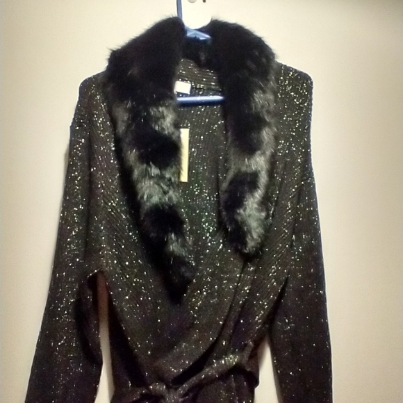 Michael Kors Metallic Faux-Fur Trim Cardigan - Picture 13 of 15